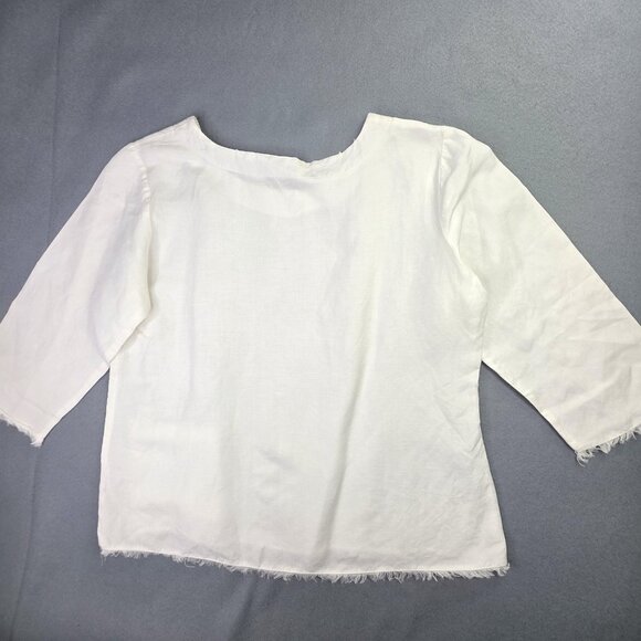 Toofan Linen Shirt Women M White Linen 3/4 Sleeve Raw Hem Pocket Boho Minimalist - Picture 5 of 10